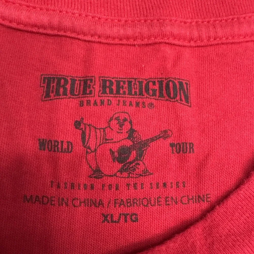 True Religion Buddha Graphic T Shirt Mens XL Red Logo Tee Streetwear EUC